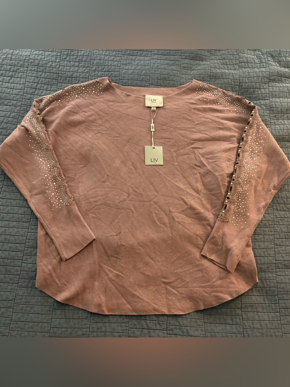 NWT LIV Milano Embellished Mauve Women’s Crewneck Sweater Size XL